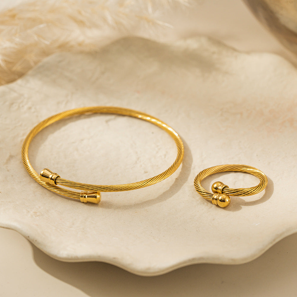 Planderful Stainless Steel Wire Rope Bracelet Personalized Twist Gold Plated Non Fading For Women Gift