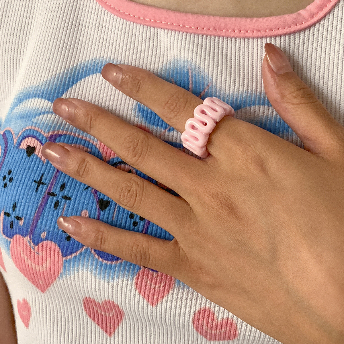 Sweet Cool Wave Geometric Ring and Simple Bracelet Set with Creative Pastoral Design