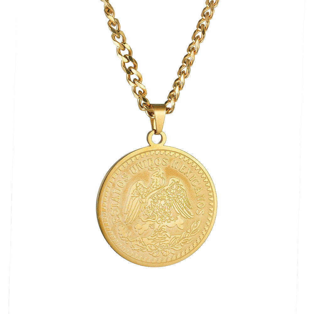 Planderful Muse Coin Pendant Necklace Unisex Durable Steel
