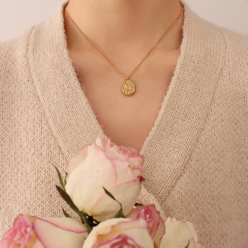 Geometric Irregular Texture Walnut Pendant Necklace in 18K Gold Titanium Steel Plating