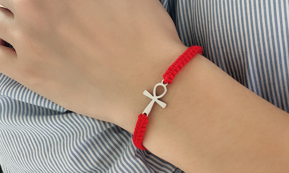 Adjustable Anka Titanium Steel Cross Nylon Rope Bracelet Red Black Braided Rope Bracelet for Men