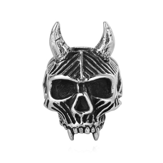 Halloween Ox Horn Skull Titanium Steel Ring for Men