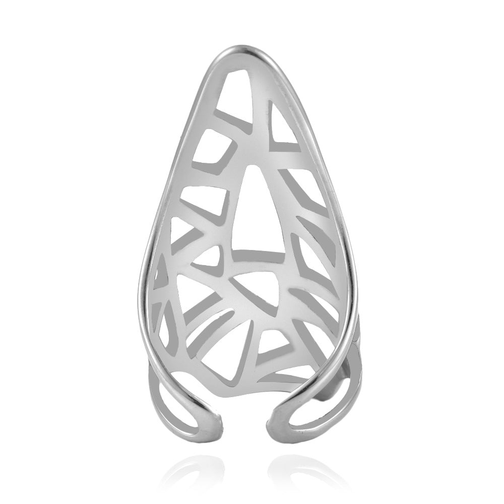 Hollow Trendy Titanium Steel Women's Versatile Ring in European and American Style