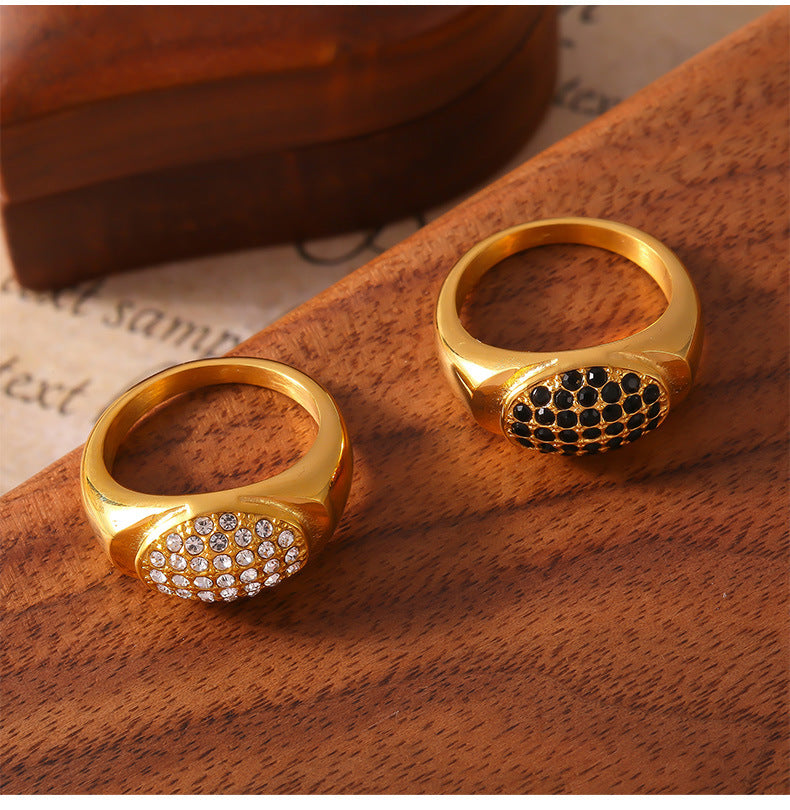Luxurious Geometric Zircon Titanium Steel Gold-Plated Ring