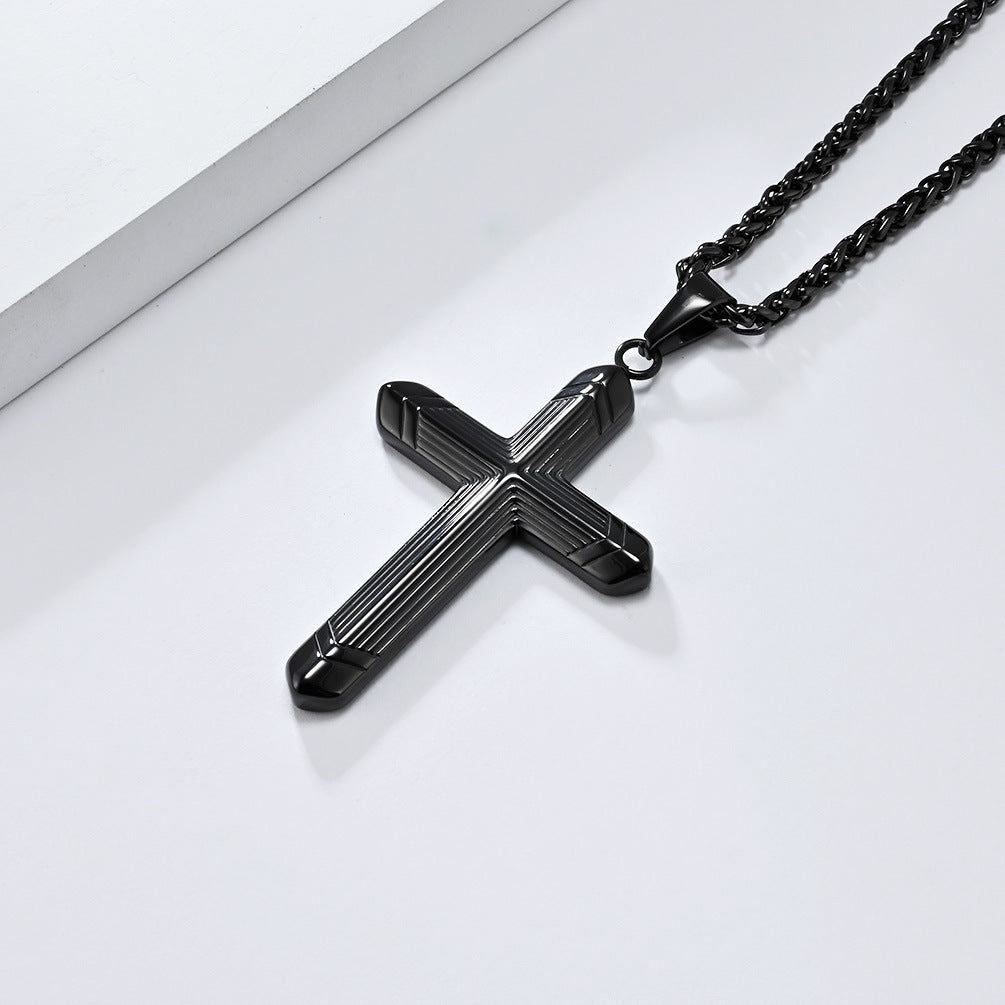 Cross-Border Hot-Selling Simple Genderless Titanium Steel Cross Necklace Pendant for Men
