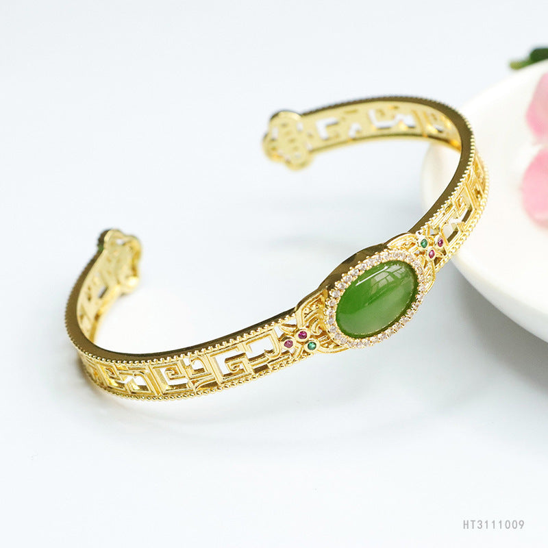Hetian Jasper Openwork Cuff Bracelet