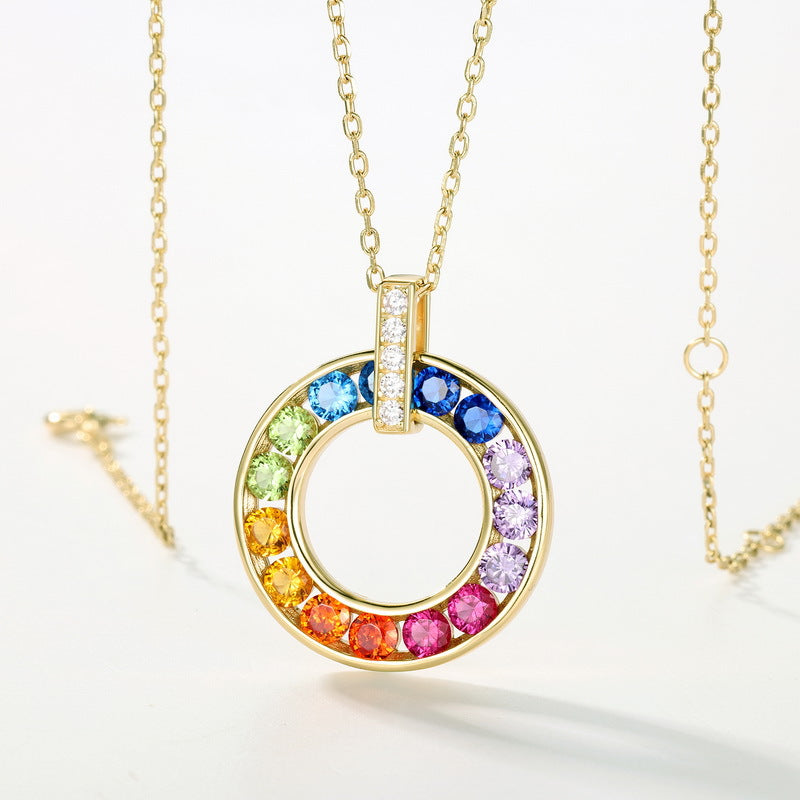 Planderful Jewelry Sterling Silver Rainbow Zircon Necklace For Elegant Everyday Wear