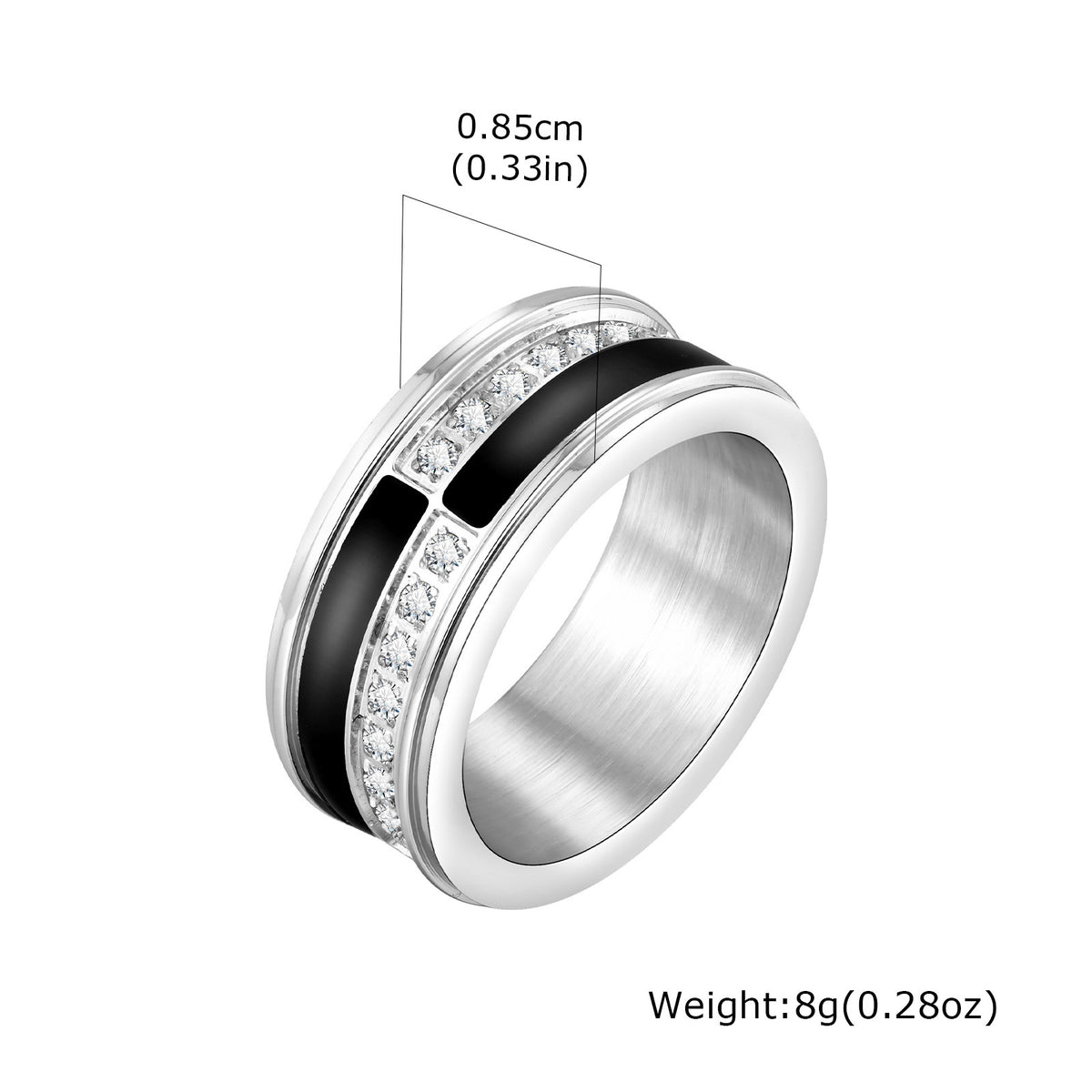 Stainless Steel Men's Cold Wind Single Ring Men's Black & White Zircon