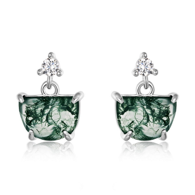 Planderful Jewelry Green Moss Agate Earrings Sterling Silver