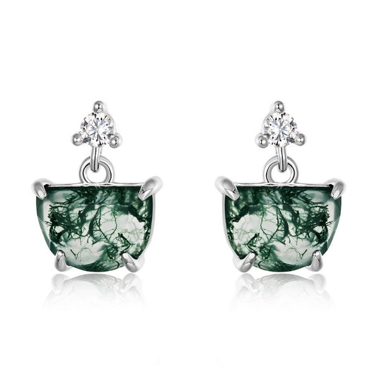 Planderful Jewelry Green Moss Agate Earrings Sterling Silver