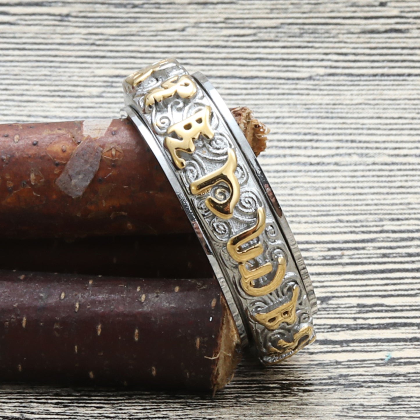 Titanium Steel Rotating Mantra Ring for Men - Retro Punk Style with Six Characters