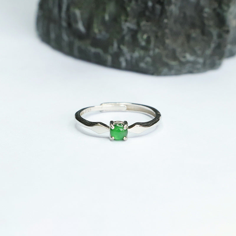 Sterling Silver Adjustable Ice Imperial Green Jadeite Ring