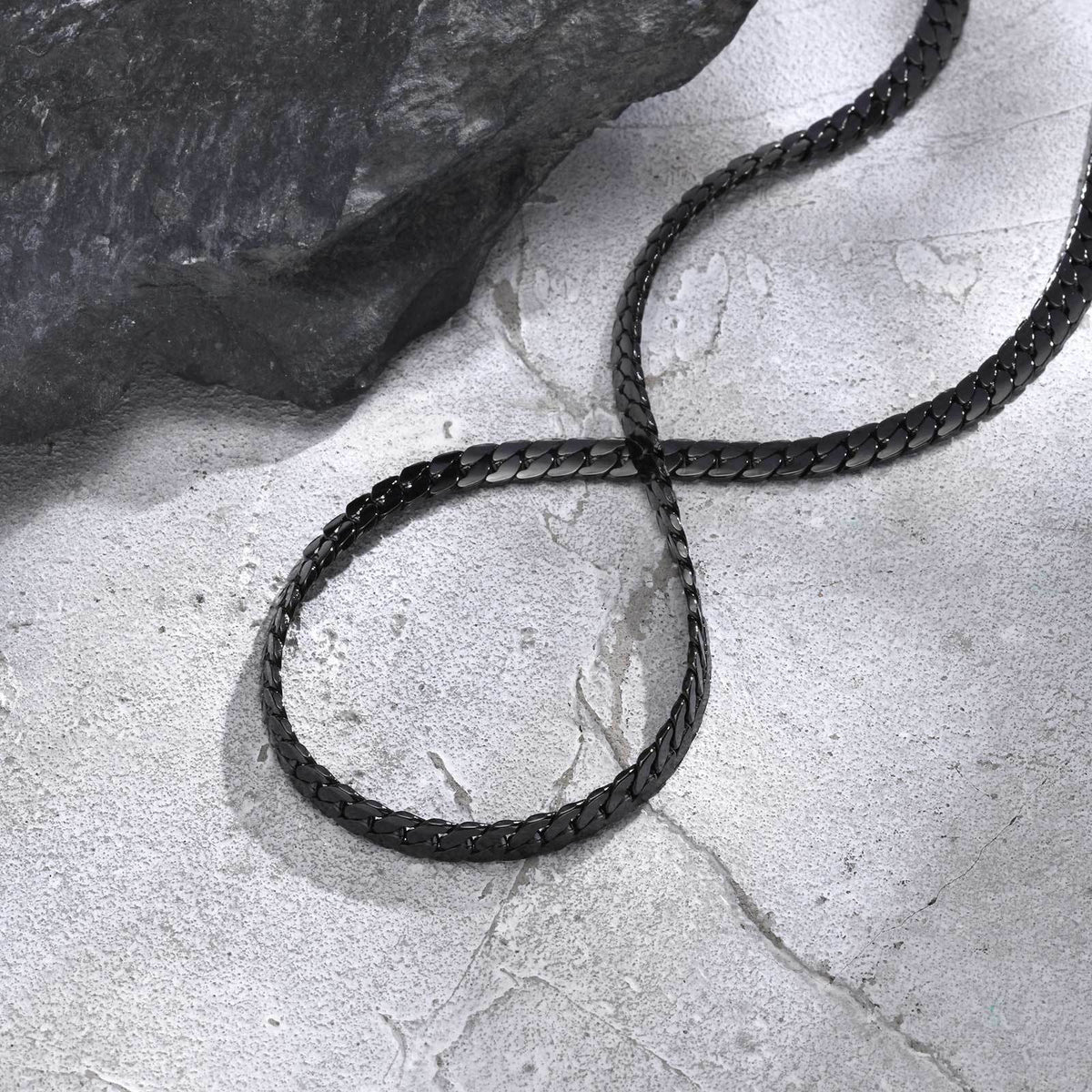 Stainless Steel Flat Four-Sided Encrypted Nk Chain Necklace Black Boys