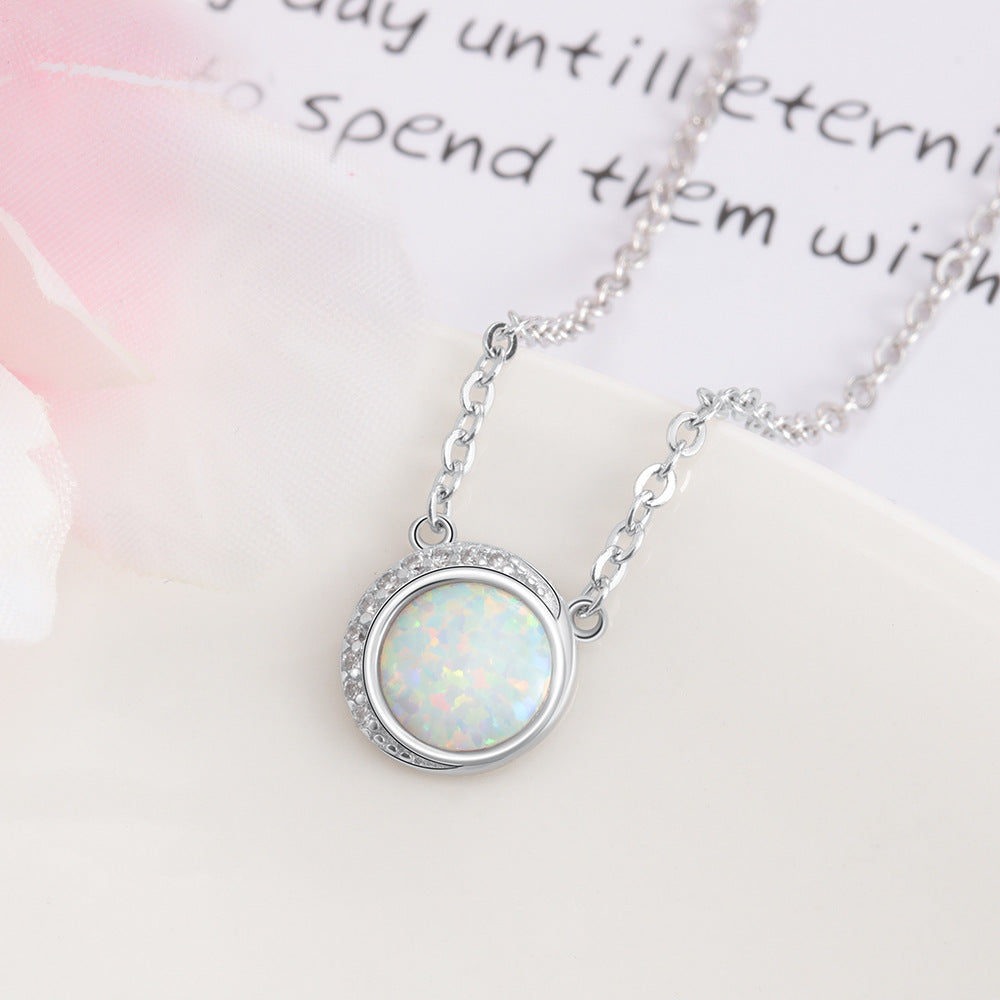 Eclipse Sun with Round Opal Zircon Sterling Silver Necklace