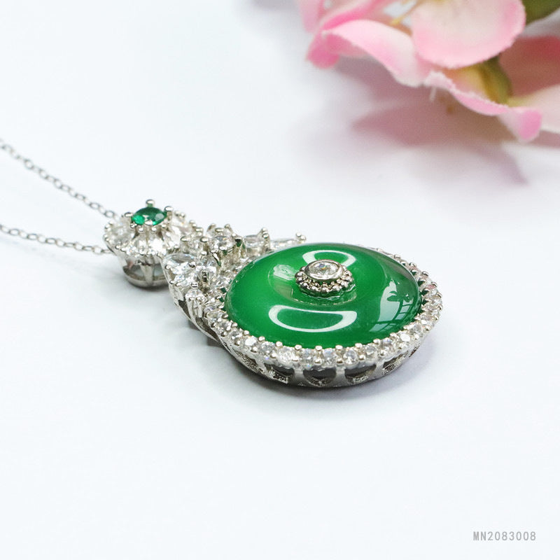 Green Chalcedony Zircon Peace Buckle Pendant — No Chain