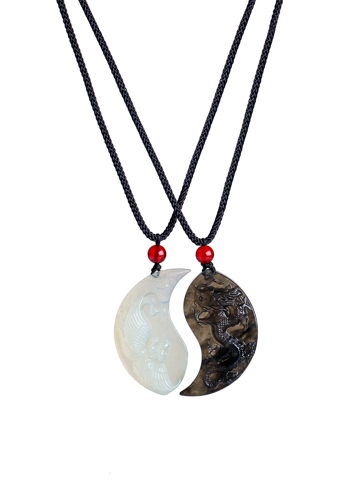 Xiuyu Jade Dragon & Phoenix Pendant Necklace