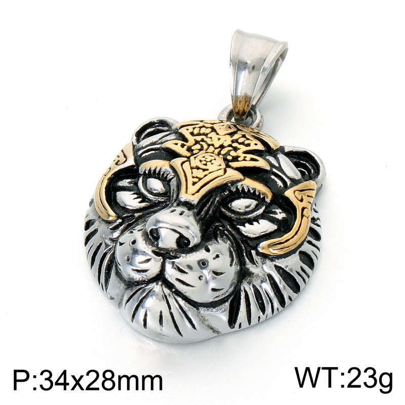 Giant Wolf Fenriel Screams Mask Pendant Three-Dimensional Two-Color Tiger Head Stainless Steel Necklace