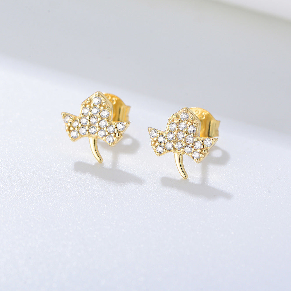 Zircon Leaf Stud Earrings Sterling Silver Earrings
