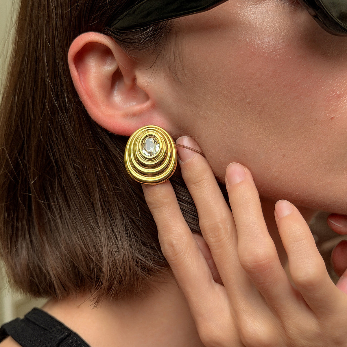 Stainless Steel Stud Earrings For Women By Planderful Vienna Verve Geometric Retro Texture Statement