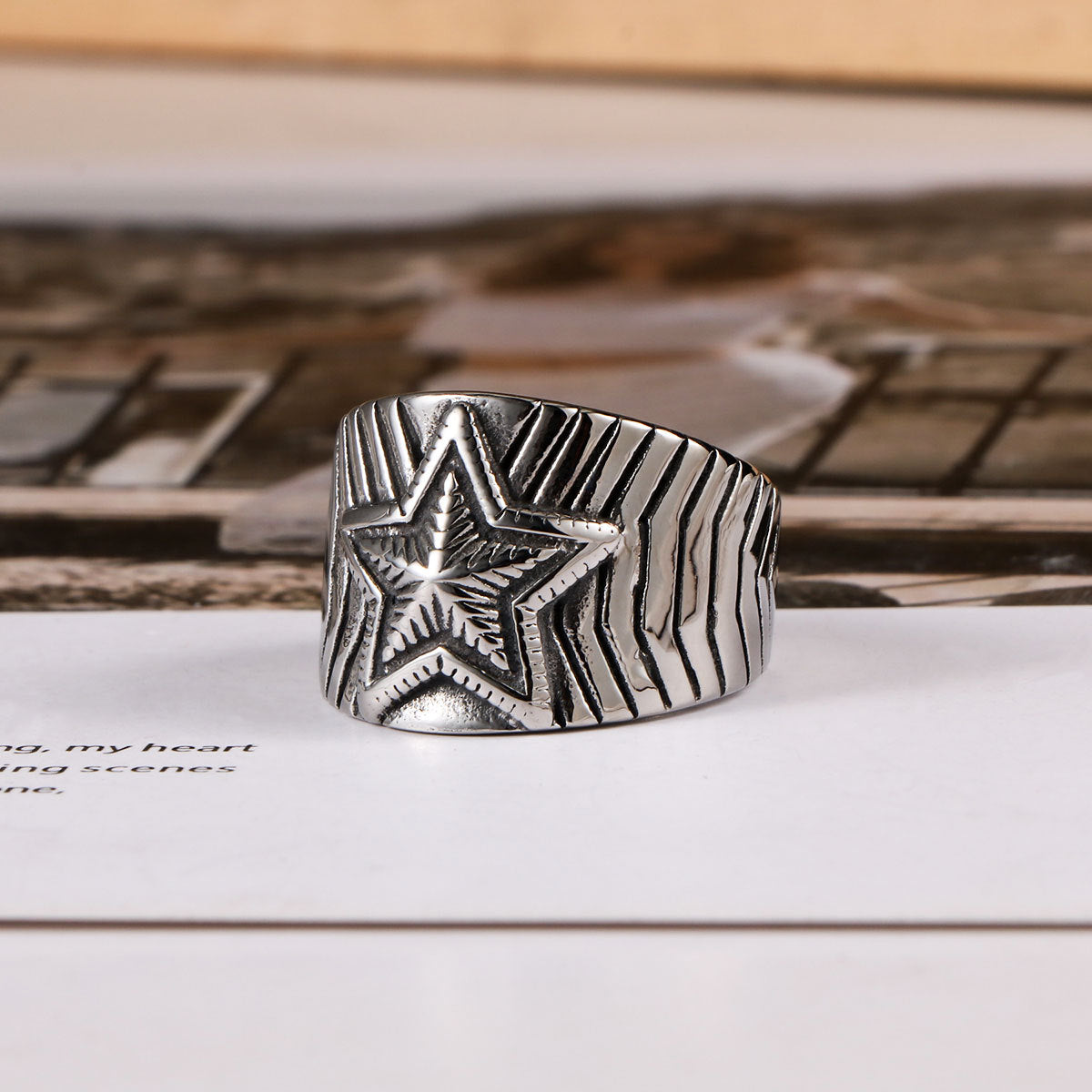 Stainless Steel Ring Star Style Mens Accessories Ring