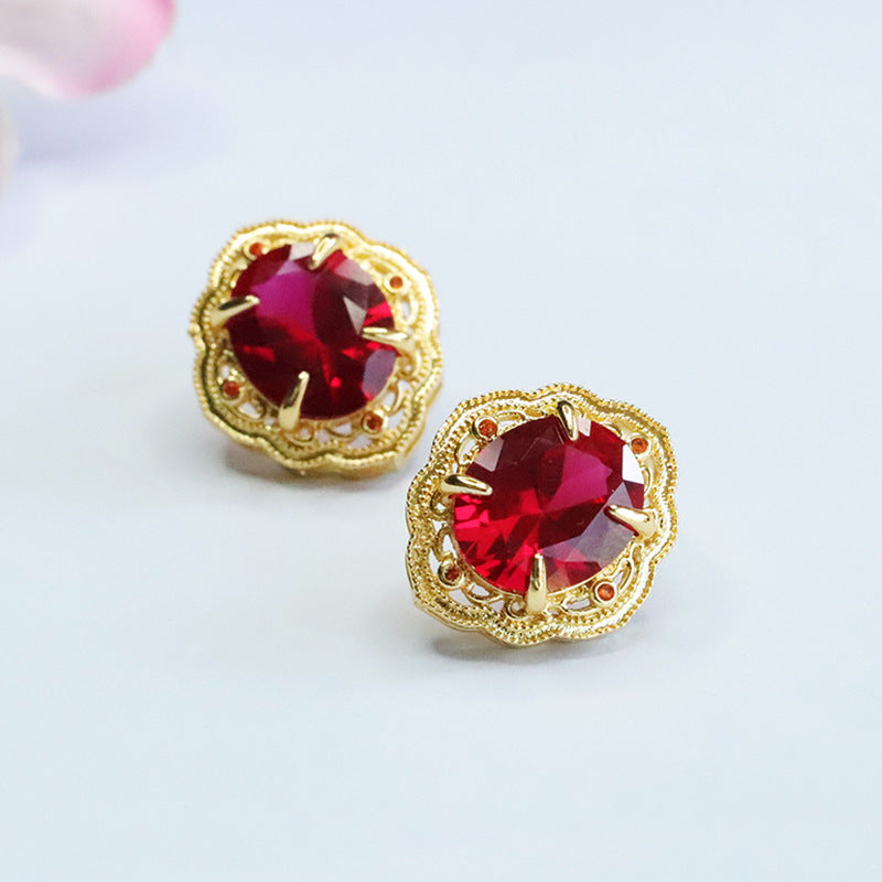 Lab-Grown Ruby Vintage Stud Earrings