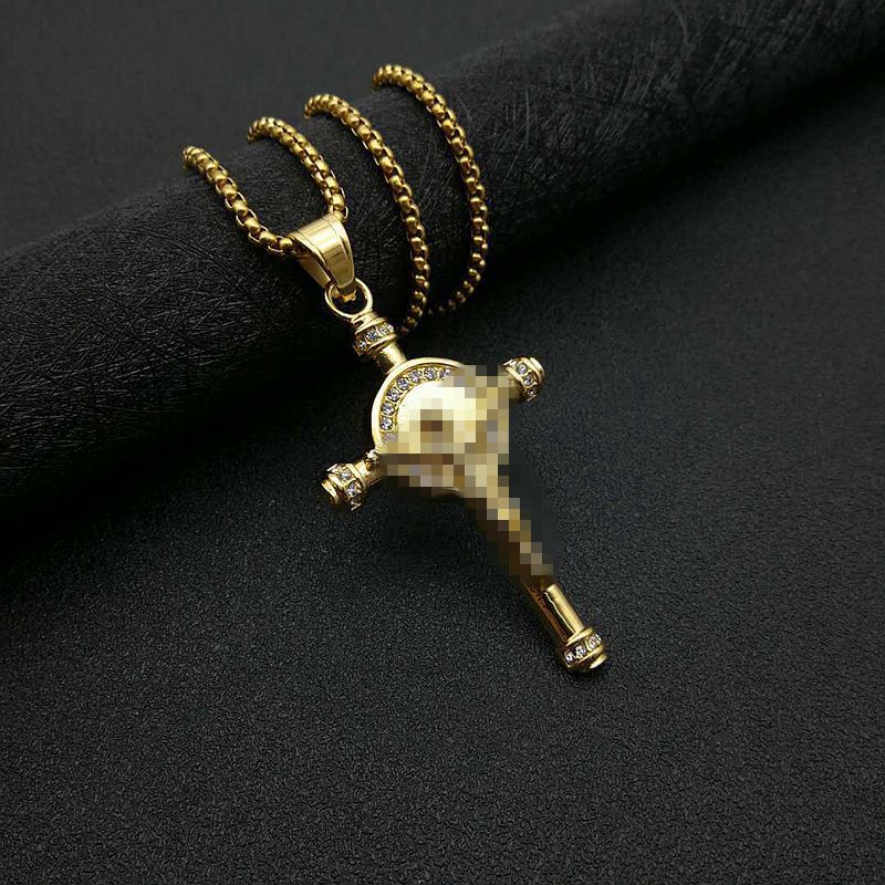 Planderful Everyday Genie Hip Hop Cross Pendant Necklace Titanium Steel Gold Plated Zircon Stunning Urban Style Fans