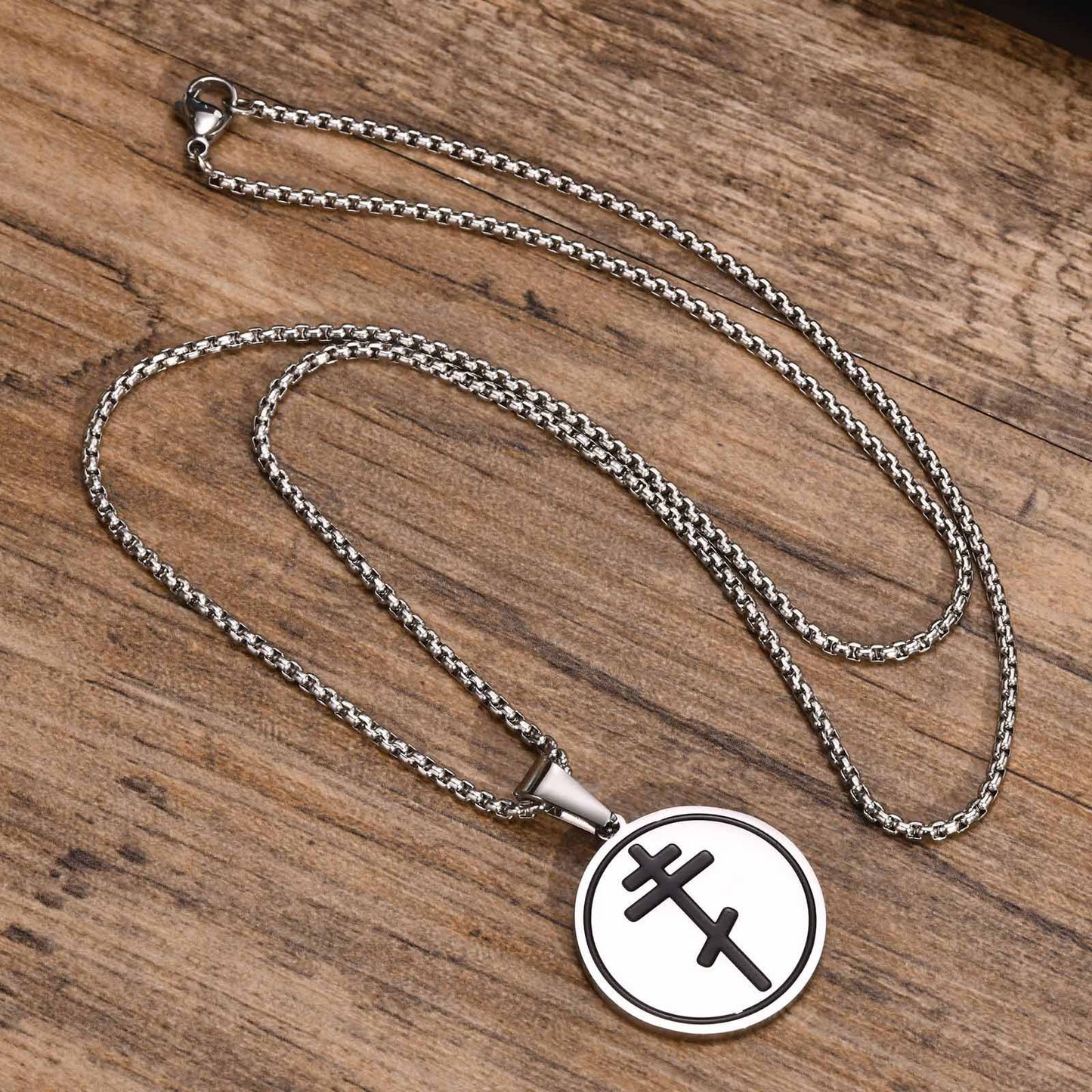 Cross-Border Stainless Steel Round Pendant Necklace for Men
