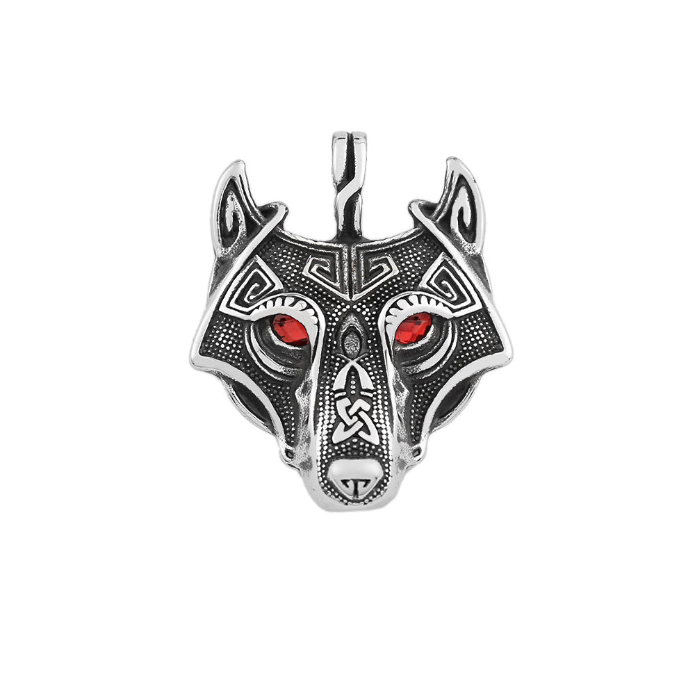 Foreign Trade Explosion Eye Stainless Steel Necklace Celtic Viking Wolf Head Pendant Jewelry for Men