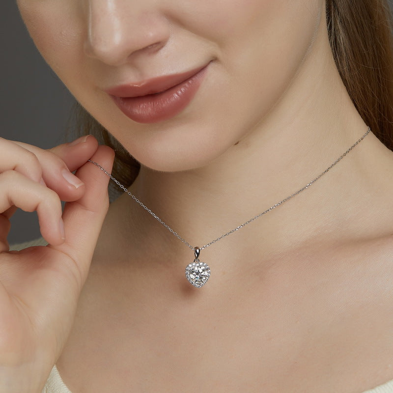 S925 Sterling Silver Moissanite Heart Pendant Necklace