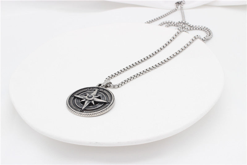 Planderful Retro Cross Compass Pendant Durable Titanium Steel For Men And Unisex Jewelry Gift