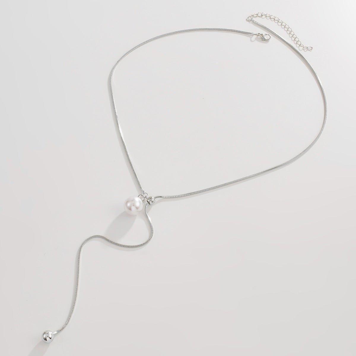 Y-Shaped Stainless Steel Snake Bone Chain Y2k Square Pearl Necklace
