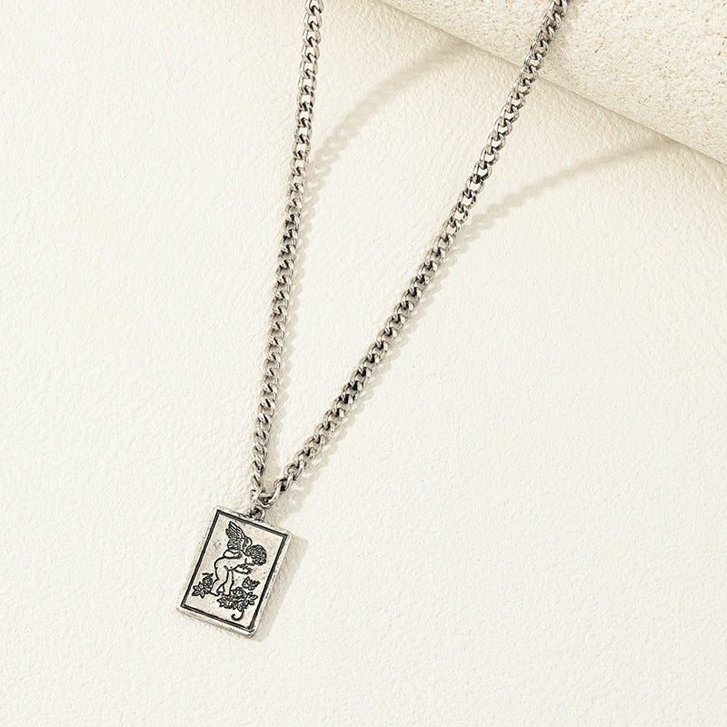 Angel Square Pendant Chain Necklace with Hip-Hop Flair - Vienna Verve Collection