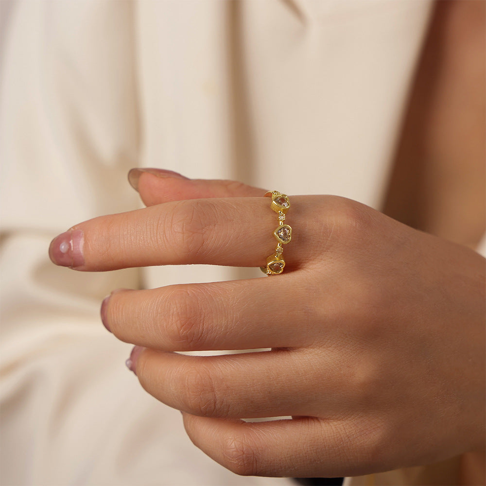 Heartfelt Copper Zircon Ring - Elegant European and American Jewelry for Women