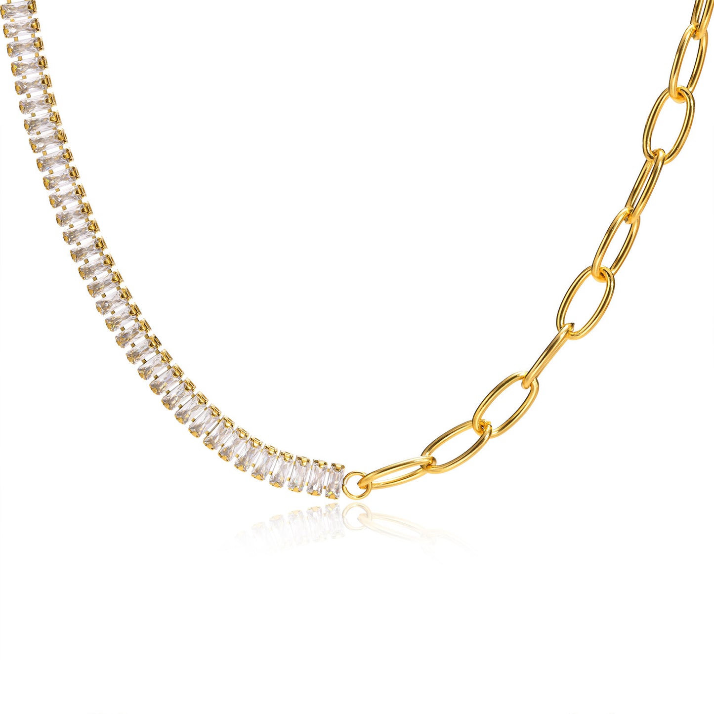 Splicing Necklace OT Buckle Stainless Steel 18K Gold Zircon Chain