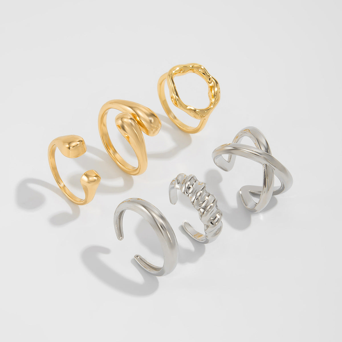 Planderful Vienna Verve Open Ring Set For Women Irregular Smooth Band With Statement Jewelry