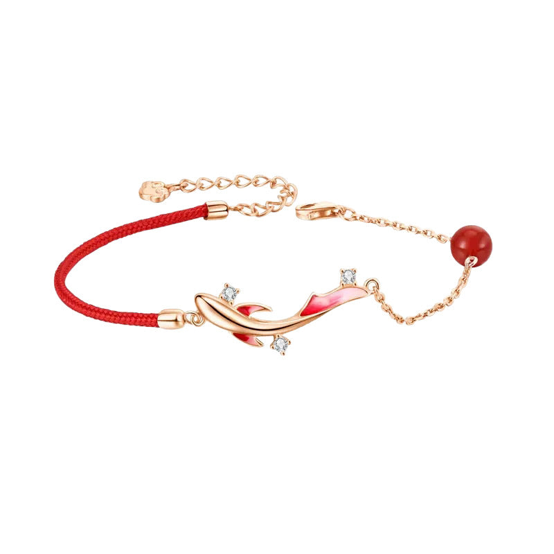 Planderful Sterling Silver Koi Bracelet For Women Handwoven Red Rope Strap Gift For Girlfriend