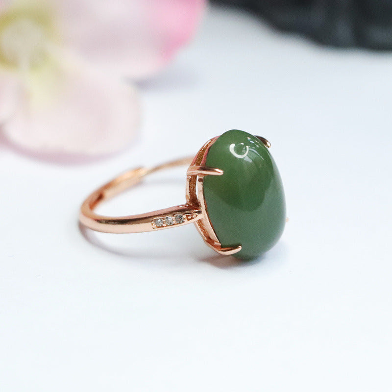 925 Sterling Silver Hetian Jasper Solitaire Ring