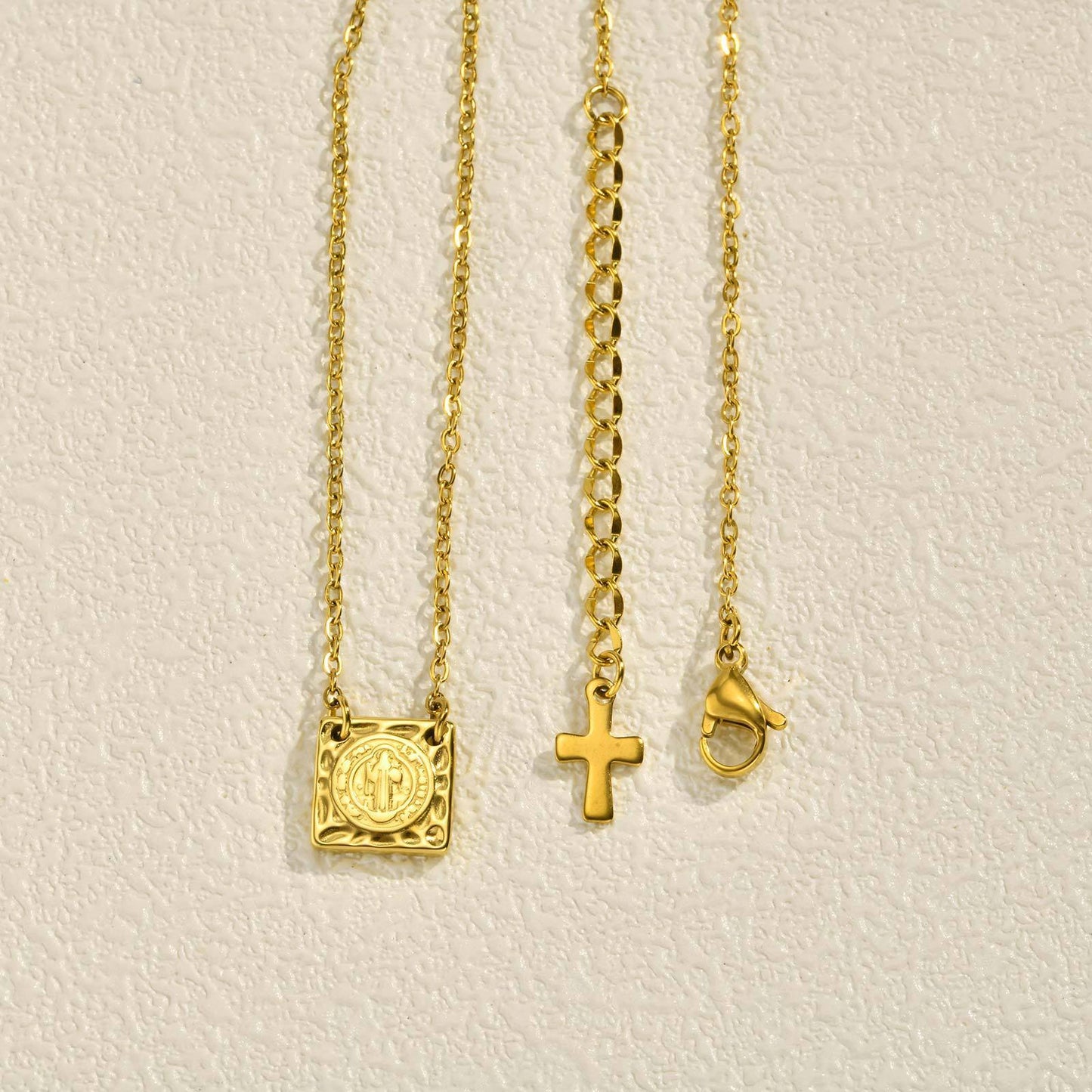 Hot Selling Stainless Steel St. Benedict Square Pendant Necklace Gold