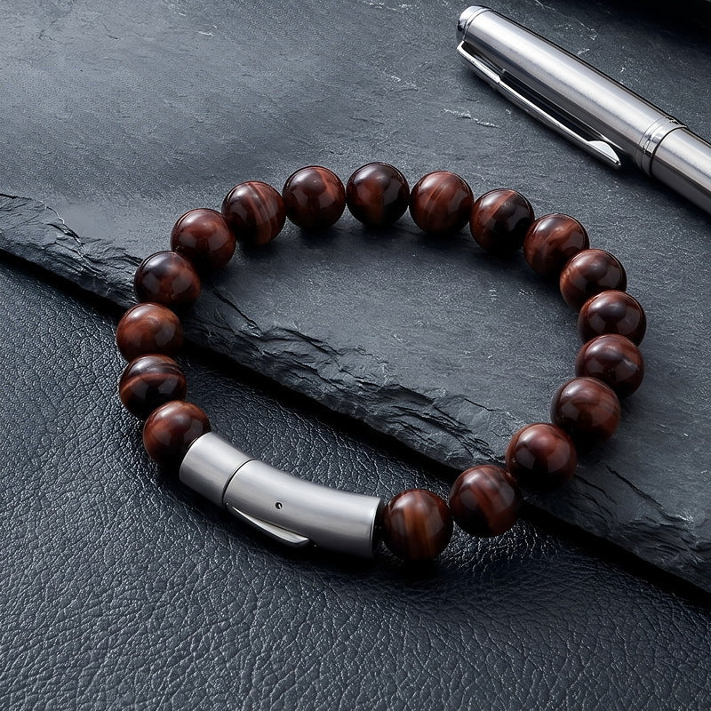 8mm Lapis Lazuli Tiger's Eye Agate Magnetic Suction Titanium Steel Elbow Buckle Men's Bracelet