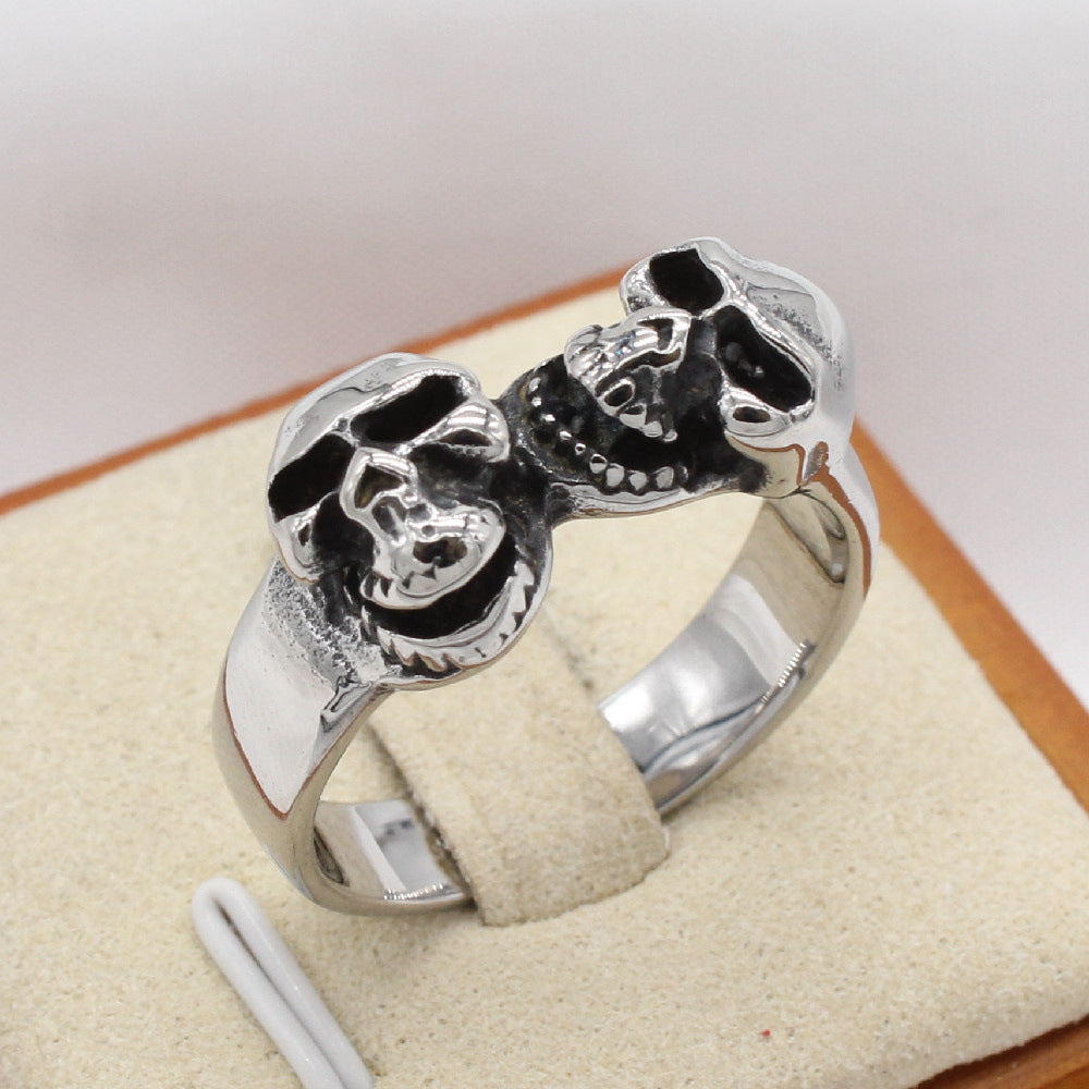 Planderful Titanium Steel Skull Ring Unisex Retro European American Style Protection Statement Jewelry