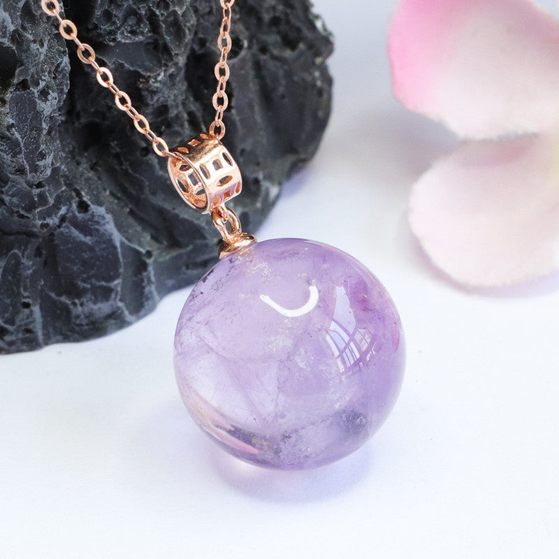 Amethyst Round Silver Pendant — No Chain