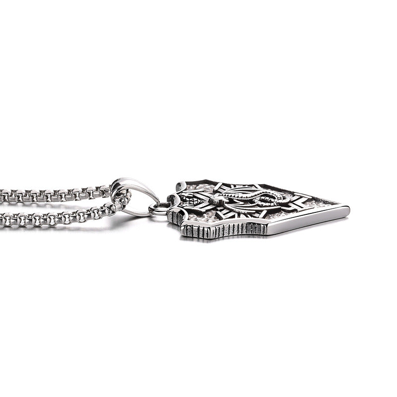 Steel Necklace - Statement Nordic Viking Dragon Shield Design For Hip Hop Fashion And Everyday Wear