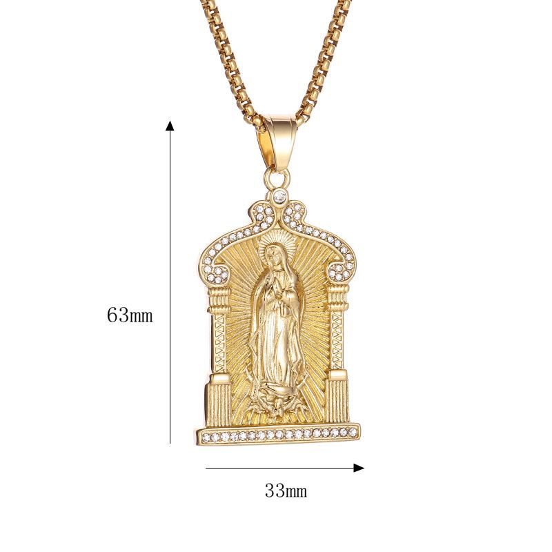 Planderful Maria Pendant Necklace For Men Titanium Steel Gold Plated 18K Rhinestone Hip Hop Style