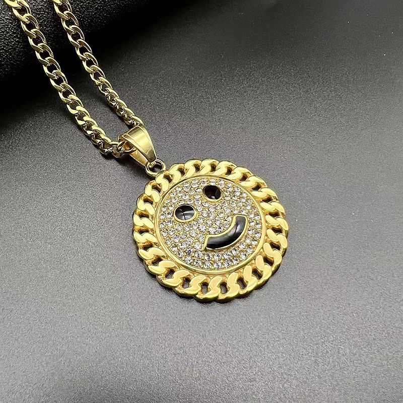 Steel Necklace - Statement Hip Hop Gold Plated Rhinestone Sunflower Smiley Pendant For Everyday Genie By Planderful