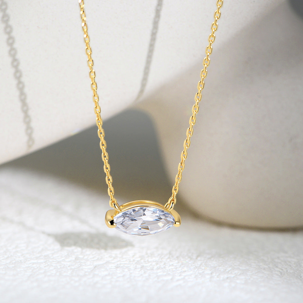 S925 Sterling Silver Horse'S Eye Zircon Pendant Necklace And