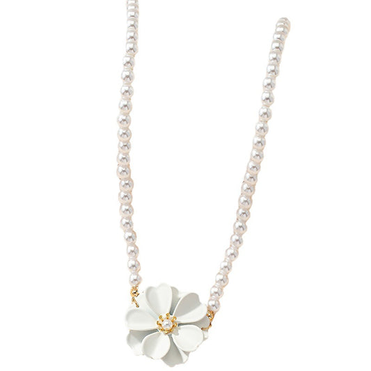 Summer Blossom Pearl Necklace - Elegant Collarbone Chain
