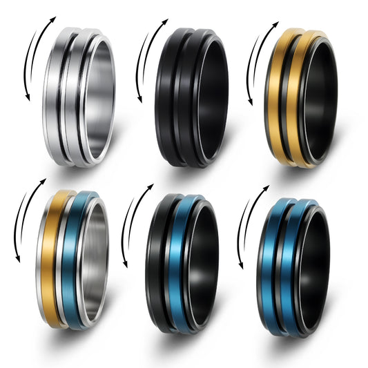 Planderful Two Tone Rotating Ring Stress Relief Unisex Titanium Steel Decompression Jewelry