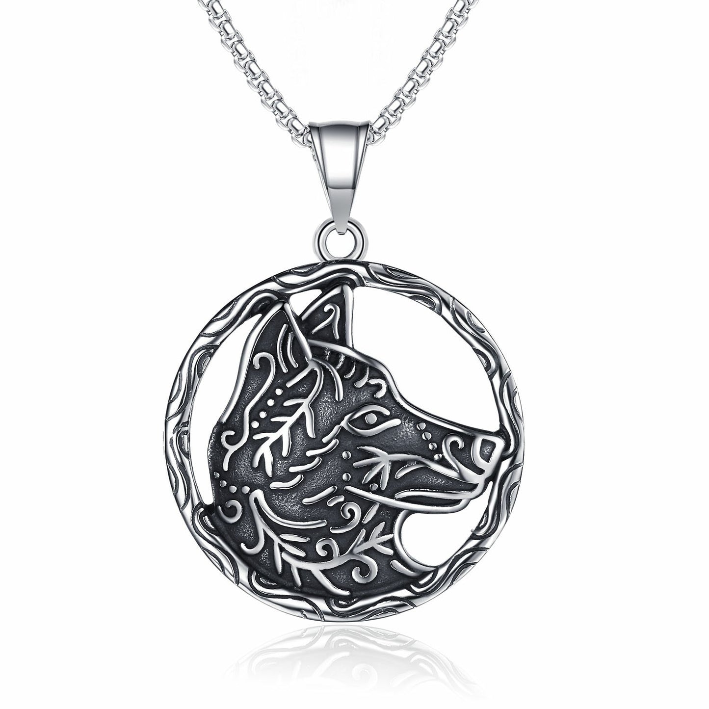 Steel Necklace - Vintage Viking Wolf Head Design