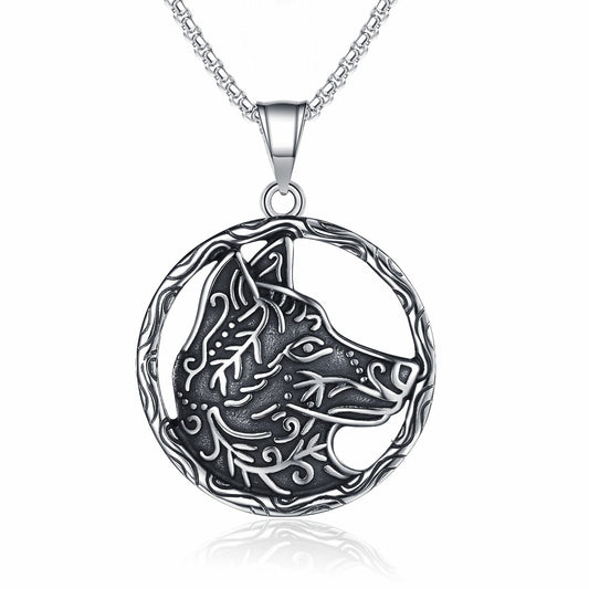 New European and American Viking wolf head personalized stainless steel jewelry titanium steel retro men's necklace