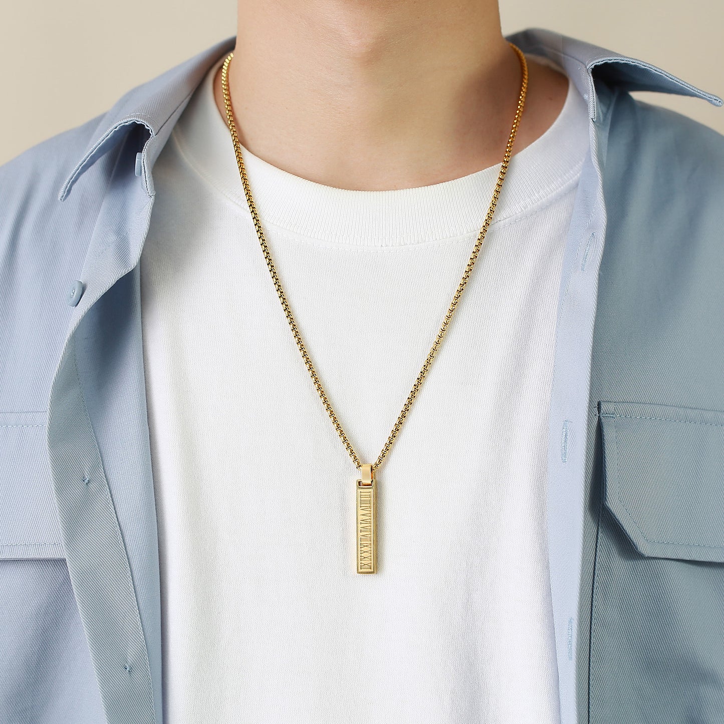 Stainless Steel Roman Numerals Geometric Necklace for Men